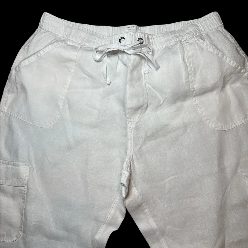 White Nicole Miller 100% Linen Cargo Jogger Pants - Picture 3 of 11